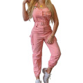 Fashion Women Cargo Jumpsuit Belt Sleeveless Overalls with Short Leash Pants